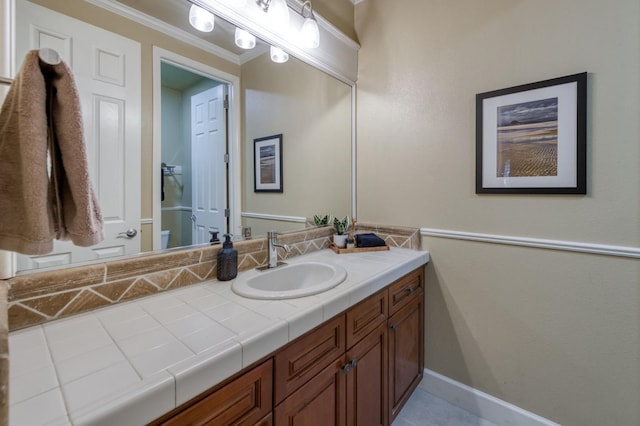 3016 San Gabriel Ave, Clovis, CA 93619 - bathroom with vanity and crown molding