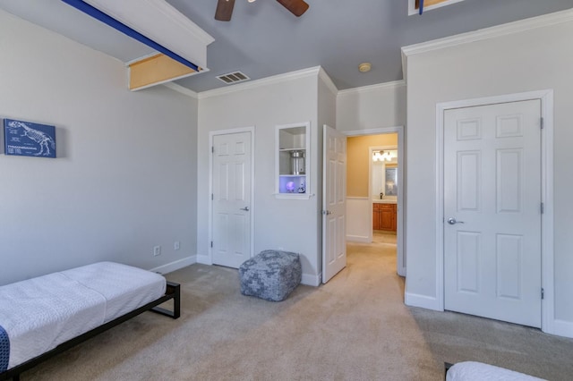 3016 San Gabriel Ave, Clovis, CA 93619 - carpeted bedroom featuring ornamental molding and ceiling fan