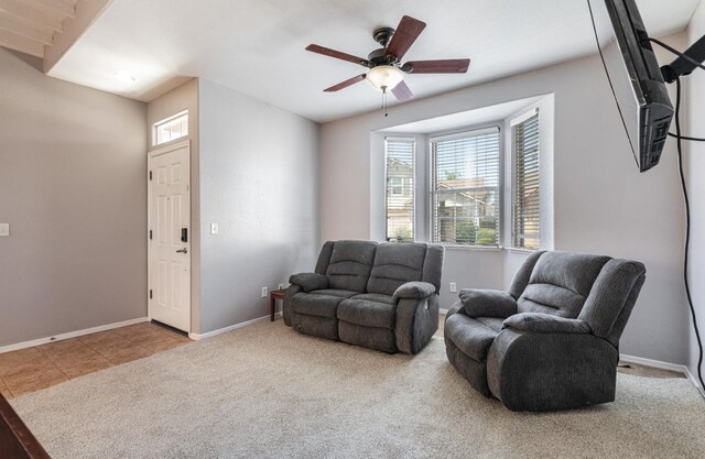 1734 Glen Oban Ln, Clovis, CA 93619 - tiled living area featuring carpet and a ceiling fan