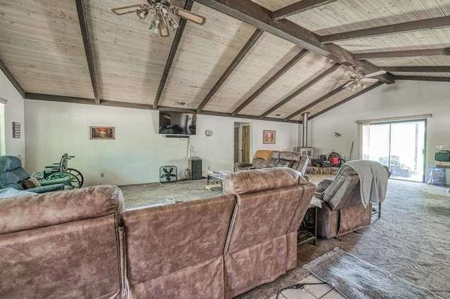 7815 N Sanders Ave, Clovis, CA 93619 - carpeted living area featuring ceiling fan and wooden ceiling