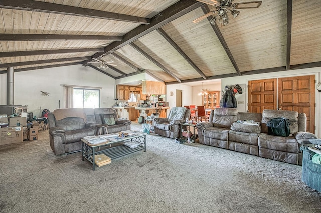 7815 N Sanders Ave, Clovis, CA 93619 - carpeted living room with a ceiling fan and wood ceiling
