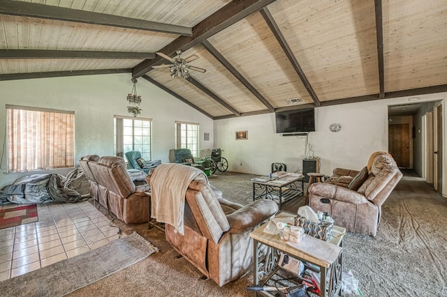 7815 N Sanders Ave, Clovis, CA 93619 - living room with wooden ceiling, carpet, and ceiling fan