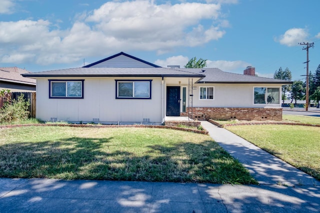 786 E Barstow Ave, Fresno, CA 93710 - view of front of home featuring a front yard, a chimney, crawl space, and brick siding