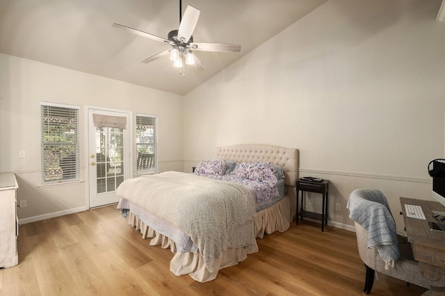 10223 N Price Ave, Fresno, CA 93730 - bedroom with lofted ceiling, light wood-type flooring, access to exterior, and a ceiling fan
