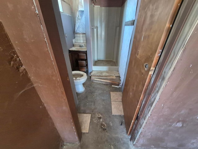55766 Quail Hollow Ct, North Fork, CA 93643 - bathroom featuring unfinished concrete flooring and a shower stall