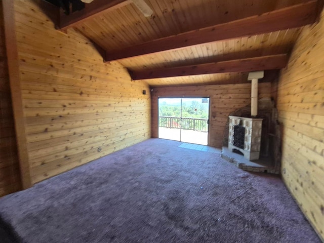 55766 Quail Hollow Ct, North Fork, CA 93643 - unfurnished living room with wood walls, carpet, and wood ceiling