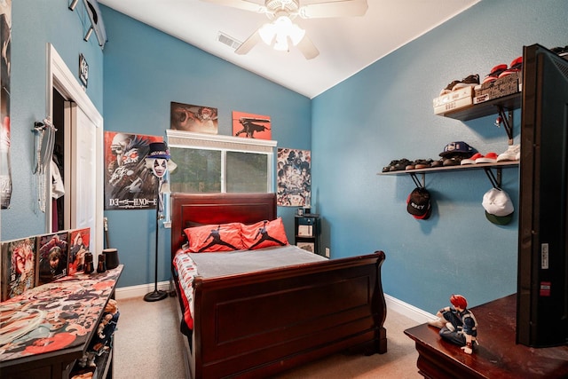 2148 N Ivanhoe Ave, Fresno, CA 93722 - bedroom with carpet flooring, lofted ceiling, ceiling fan, and a closet