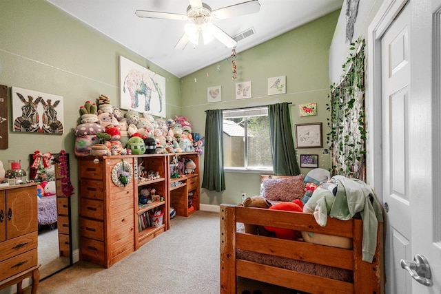 2148 N Ivanhoe Ave, Fresno, CA 93722 - bedroom featuring vaulted ceiling, carpet flooring, and ceiling fan