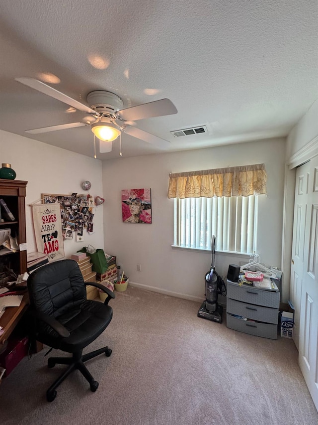 605 W Russell Ave, Visalia, CA 93277 - office with carpet floors, a textured ceiling, and ceiling fan