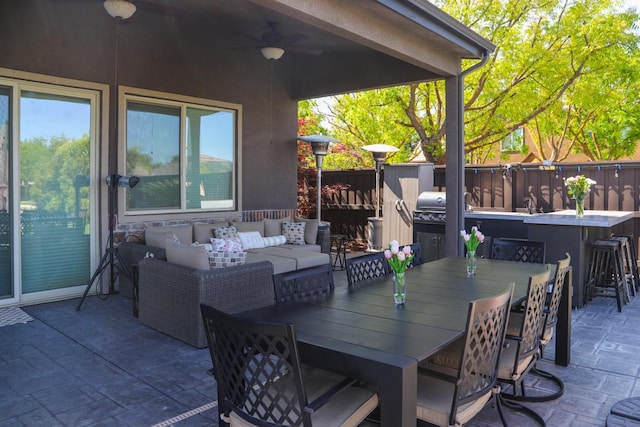 4249 N Waterside Dr, Clovis, CA 93619 - view of patio / terrace with an outdoor living space and a ceiling fan