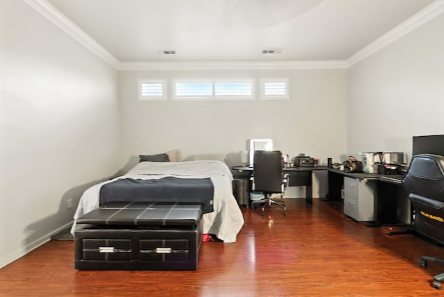 17024 Granite Falls Way, Chowchilla, CA 93610 - bedroom with ornamental molding, an office area, and wood finished floors