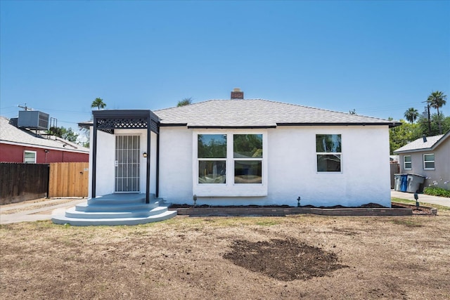 2012 E Clinton Ave, Fresno, CA 93703 - back of property featuring stucco siding, a chimney, and a shingled roof