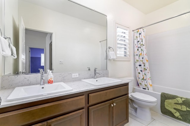165 Timberline Way S, Madera, CA 93636 - full bathroom featuring double vanity, shower / bath combination with curtain, and tile patterned flooring