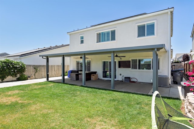 165 Timberline Way S, Madera, CA 93636 - back of property featuring a ceiling fan, a patio, stucco siding, and an outdoor living space