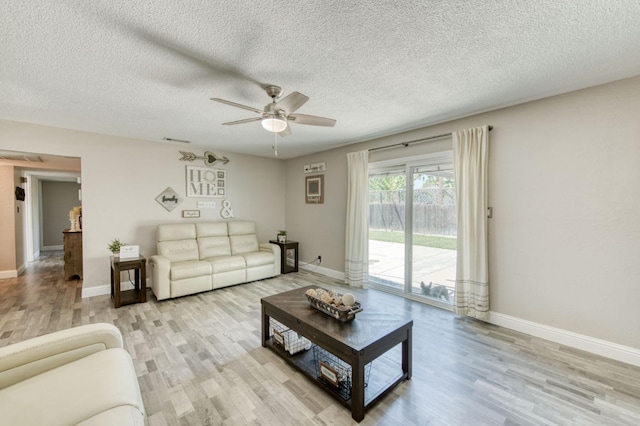 447 W Scott Ave, Clovis, CA 93612 - living area featuring a ceiling fan, light wood-style flooring, and a textured ceiling
