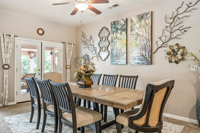 3624 N Jackie, Visalia, CA 93291 - dining space featuring french doors, ceiling fan, and light carpet