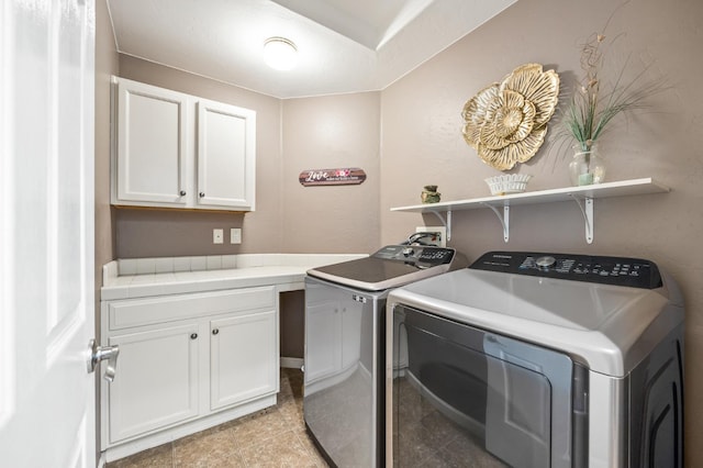 3624 N Jackie, Visalia, CA 93291 - washroom featuring independent washer and dryer, cabinet space, and light tile patterned flooring