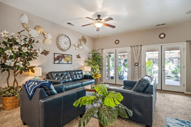 3624 N Jackie, Visalia, CA 93291 - living area with french doors, carpet flooring, and a ceiling fan