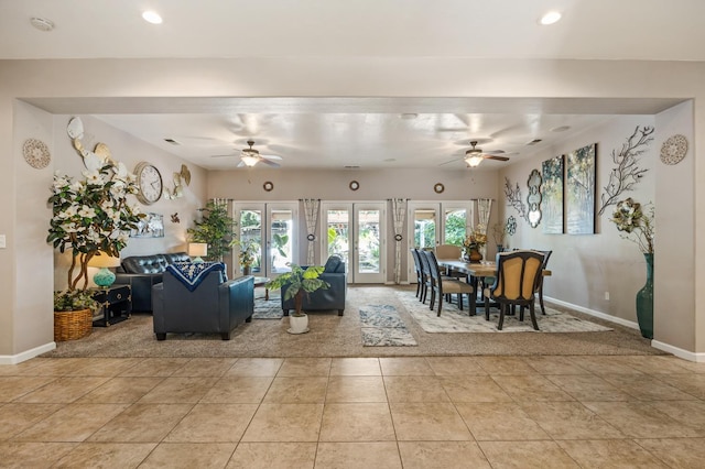 3624 N Jackie, Visalia, CA 93291 - living room with a ceiling fan, recessed lighting, and light tile patterned floors