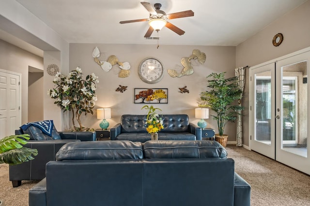 3624 N Jackie, Visalia, CA 93291 - living area featuring carpet, french doors, and ceiling fan