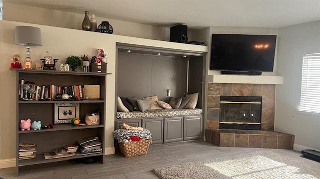 2434 Cherrywood Ct, Hanford, CA 93230 - living room with wood finished floors and a tile fireplace