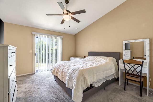 2687 Fowler Ave, Clovis, CA 93611 - bedroom featuring carpet floors, access to outside, vaulted ceiling, and a ceiling fan