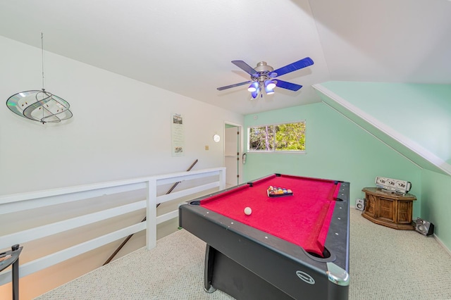 53608 Chipo Poyah, North Fork, CA 93643 - recreation room featuring ceiling fan, carpet, vaulted ceiling, and billiards