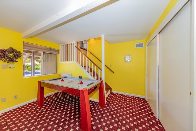 53608 Chipo Poyah, North Fork, CA 93643 - recreation room featuring carpet flooring and beamed ceiling