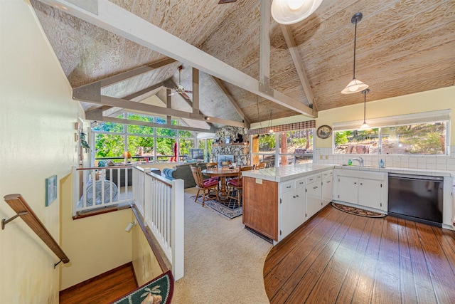 53608 Chipo Poyah, North Fork, CA 93643 - kitchen featuring dishwasher, a peninsula, light wood finished floors, hanging light fixtures, and white cabinetry