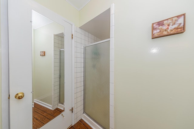 53608 Chipo Poyah, North Fork, CA 93643 - full bath featuring wood finished floors, a shower stall, and ornamental molding