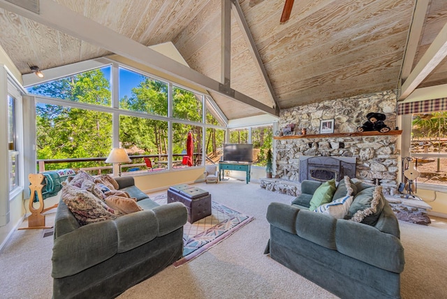 53608 Chipo Poyah, North Fork, CA 93643 - carpeted living room featuring wooden ceiling and a fireplace