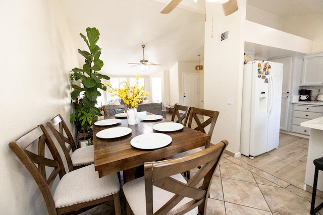 5263 W Griffith Way, Fresno, CA 93722 - dining area featuring ceiling fan, lofted ceiling, and light tile patterned floors