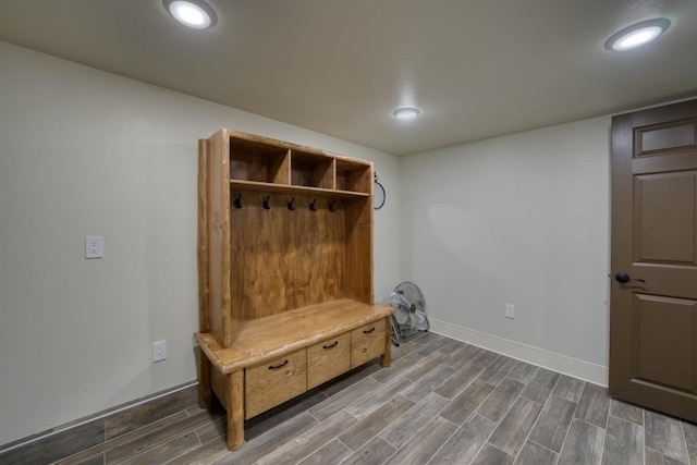 42055 Saddleback Rd, Shaver Lake, CA 93664 - mudroom with dark wood-style flooring and recessed lighting