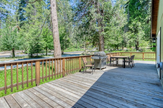 42055 Saddleback Rd, Shaver Lake, CA 93664 - wooden terrace featuring grilling area and outdoor dining space