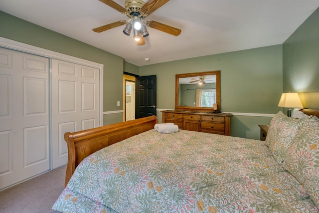 42055 Saddleback Rd, Shaver Lake, CA 93664 - bedroom featuring a closet, carpet flooring, and ceiling fan