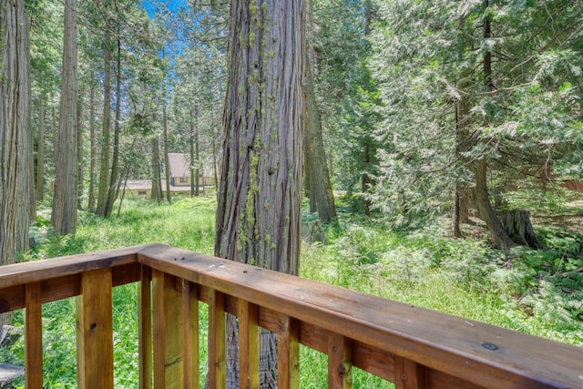 42055 Saddleback Rd, Shaver Lake, CA 93664 - wooden deck with a forest view