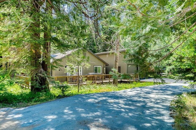 42055 Saddleback Rd, Shaver Lake, CA 93664 - view of front of property with driveway and a wooden deck