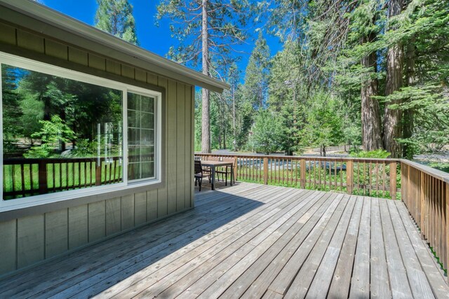 42055 Saddleback Rd, Shaver Lake, CA 93664 - wooden deck with outdoor dining area