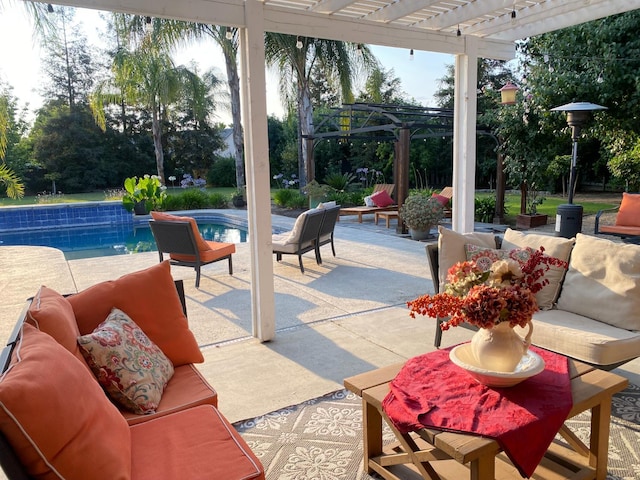 180 N Anderson Ave, Clovis, CA 93612 - view of patio featuring a pergola, an outdoor living space, and an outdoor pool