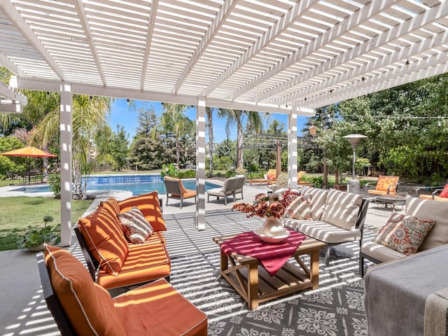 180 N Anderson Ave, Clovis, CA 93612 - view of patio / terrace featuring an outdoor living space, a pergola, and an outdoor pool