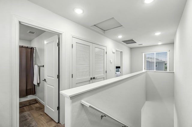 2047 N Ralph Ln, Clovis, CA 93619 - hallway with an upstairs landing, attic access, and recessed lighting