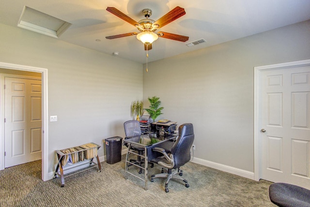2286 N Janice Ave, Fresno, CA 93737 - home office with attic access, carpet, and a ceiling fan