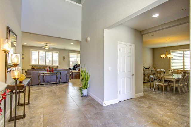 2286 N Janice Ave, Fresno, CA 93737 - hallway with recessed lighting, a chandelier, and a high ceiling
