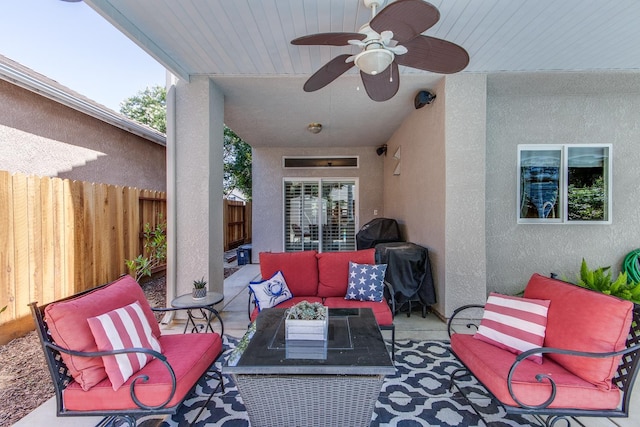 1966 Decatur Ave, Clovis, CA 93611 - view of patio featuring an outdoor hangout area and ceiling fan
