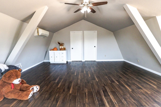 42560 Ranger Circle Way, Coarsegold, CA 93614 - additional living space with a wall mounted air conditioner, ceiling fan, vaulted ceiling, and dark wood finished floors