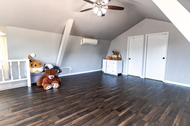 42560 Ranger Circle Way, Coarsegold, CA 93614 - bonus room featuring a wall unit AC, ceiling fan, lofted ceiling, and dark wood finished floors
