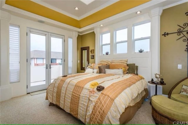 325 Juanita Ave, Oceano, CA 93445 - bedroom with access to outside, french doors, crown molding, recessed lighting, and light carpet
