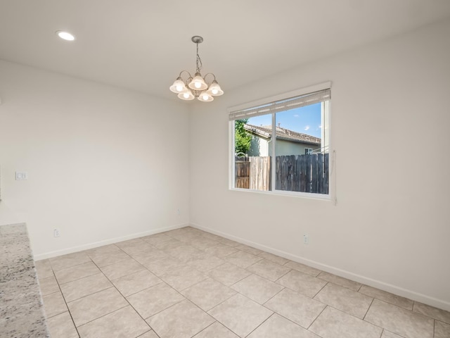 3433 Descanso Ave, Clovis, CA 93619 - unfurnished room featuring a chandelier, light tile patterned flooring, and recessed lighting