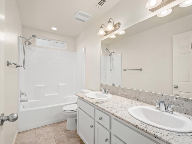 3433 Descanso Ave, Clovis, CA 93619 - bathroom featuring double vanity, bathing tub / shower combination, and tile patterned flooring