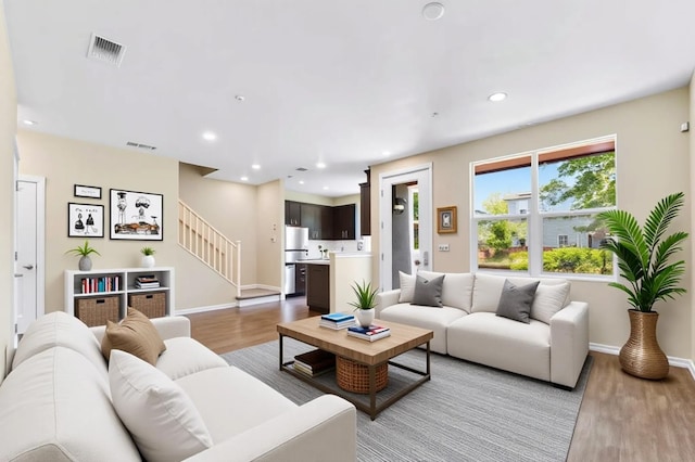 434 Blythewood Pl, Santa Rosa, CA 95407 - living area with wood finished floors, stairway, and recessed lighting